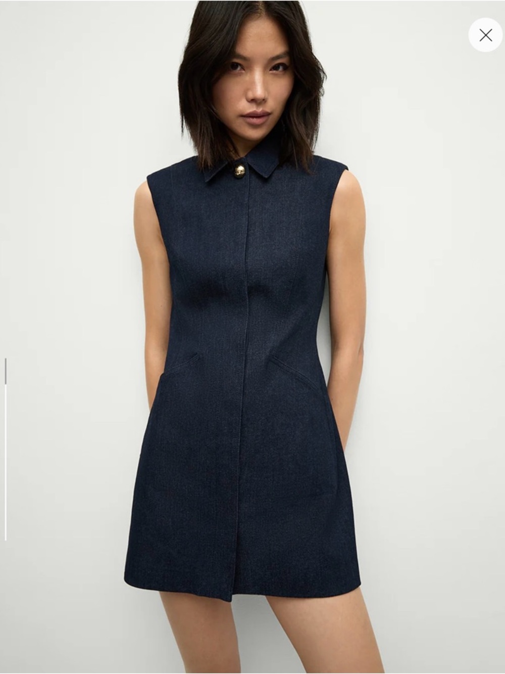 NWT Veronica Beard Serina Sleeveless Dark Denim Mini Dress with Gold Button
